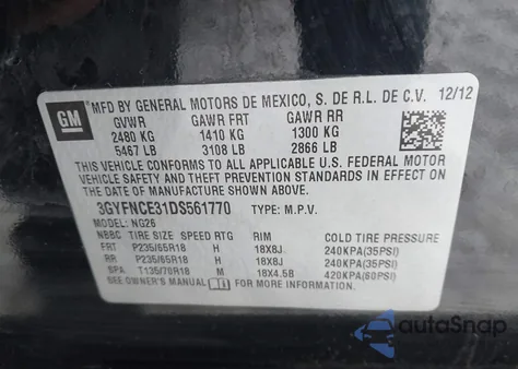 2013 Cadillac Srx Luxury Collection from USA, damaged, VIN 3GYFNCE31DS561770